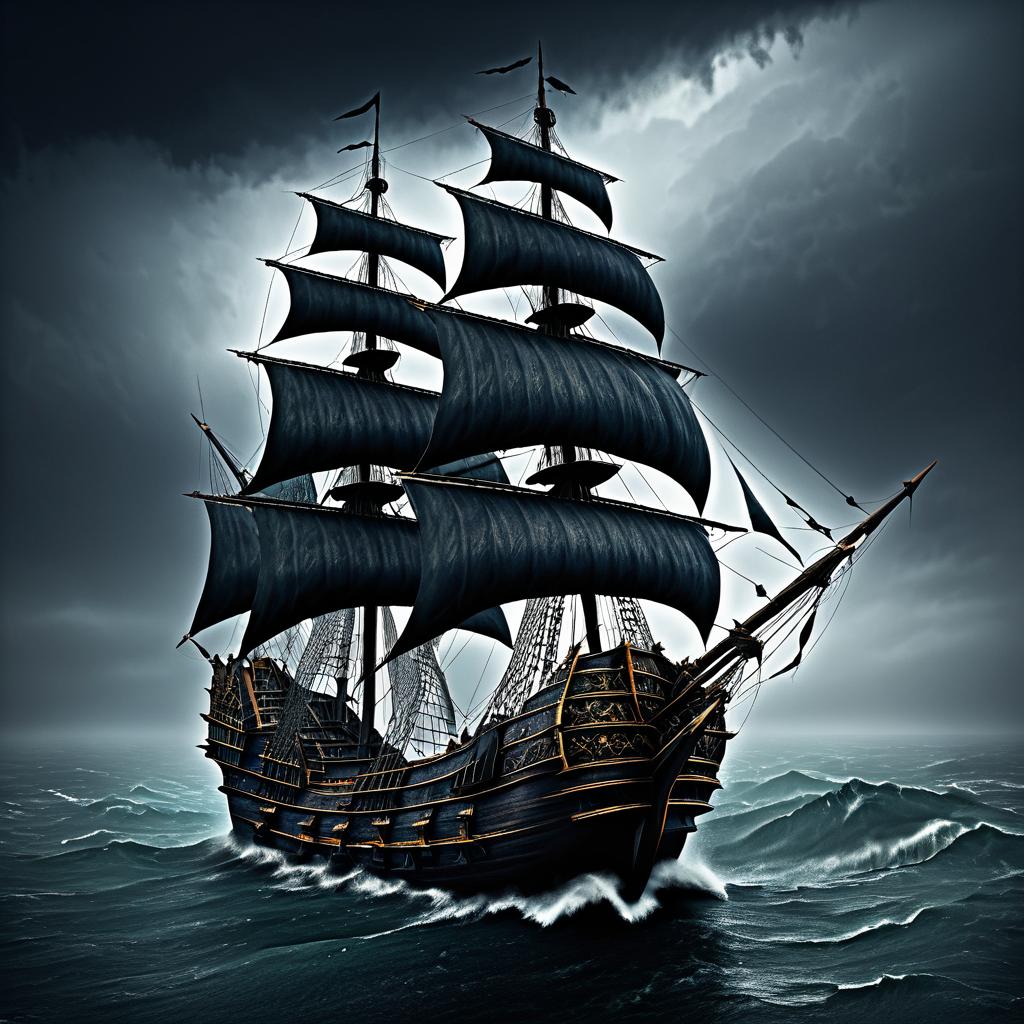 Stormy Medieval Galleon in Dark Fantasy