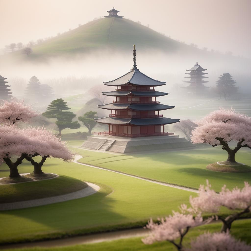 Serene Japanese Temple in Blooming Landscape