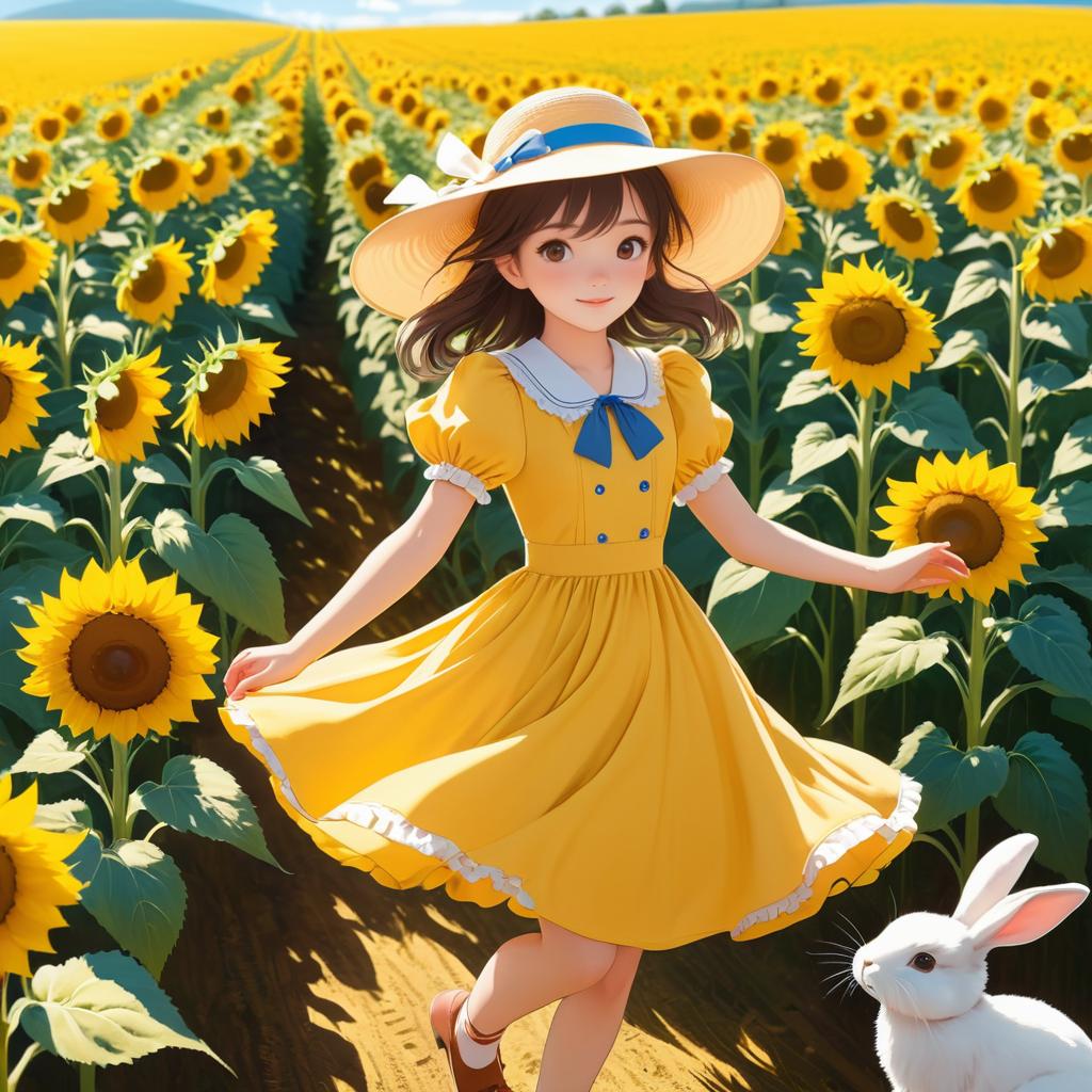 Whimsical Girl in Sunflower Wonderland