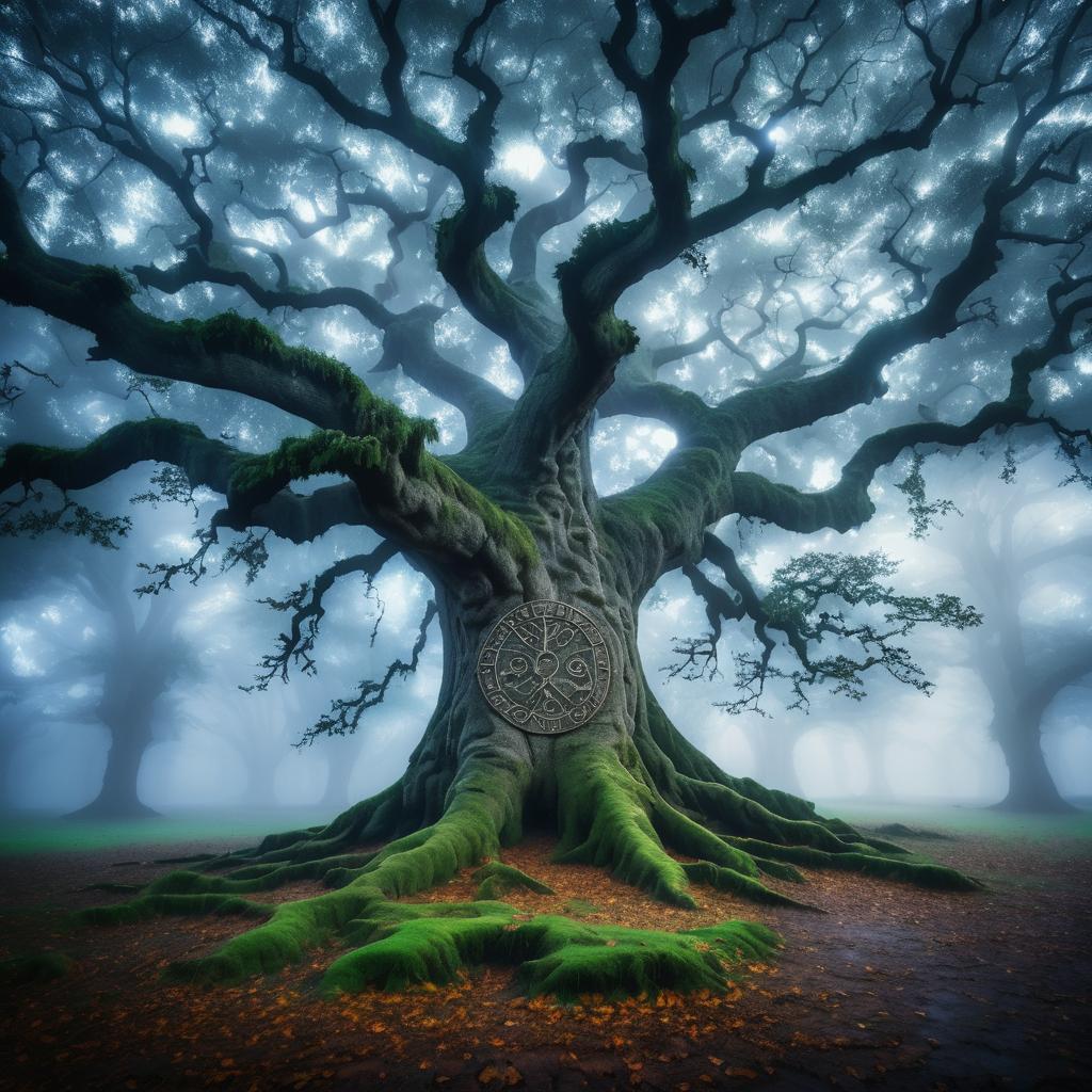 Mystical Oak Tree in Enchanted Glade