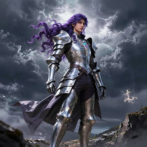 Fantasy Warrior with Purple Hair