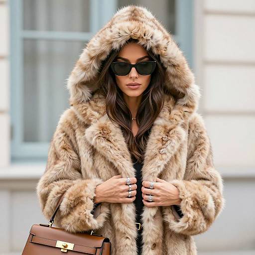 Chic Woman in Brown Fur Coat