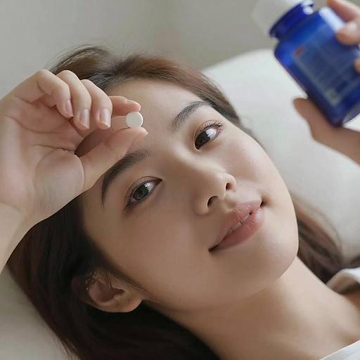 Young Woman with Pills in Soft Light