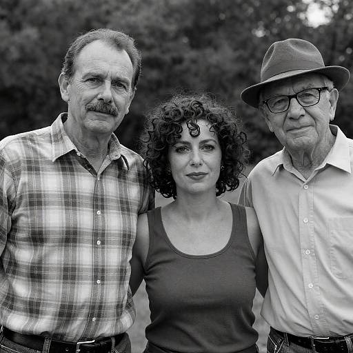 Black and White Portrait of Three Adults Outdoors