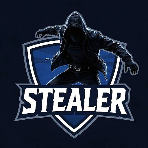 Digital logo of a hooded, shadowy figure in a dark jacket, arms outstretched, with 