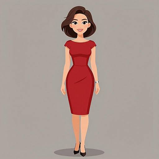 Smiling Woman in Red Sheath Dress