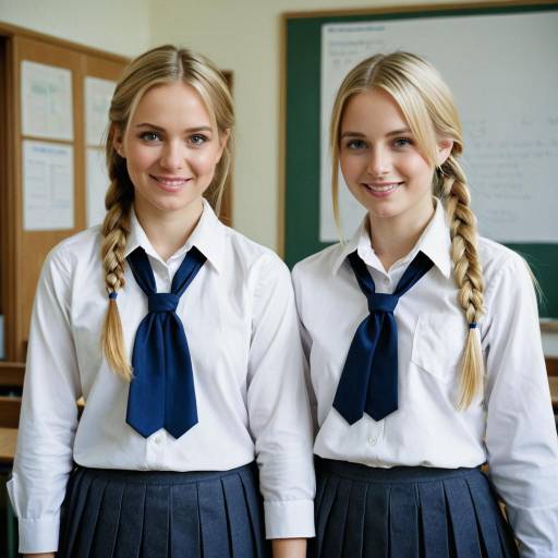 Twin Schoolgirls in Uniform Smiling
