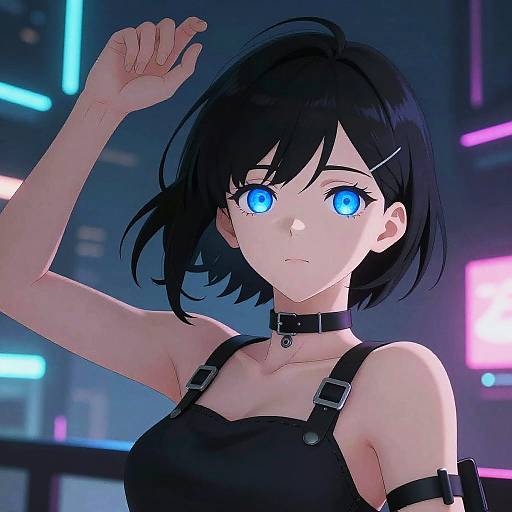 Cyberpunk Anime Character with Neon Eyes