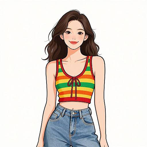 Playful Retro Woman in Striped Tank Top