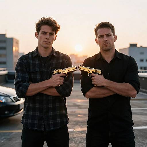 Urban Sunset Standoff with Handguns