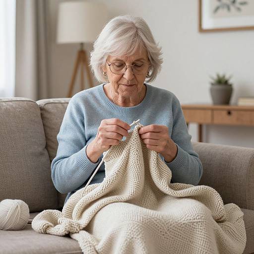 Elderly Woman Knitting Indoors
