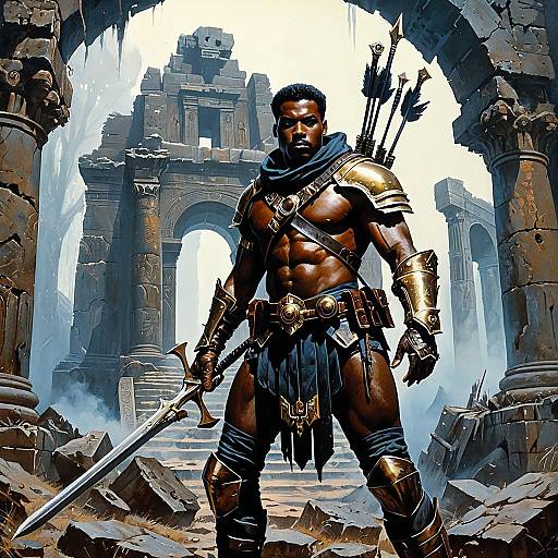 Epic Athletic Explorer in Ancient Temple