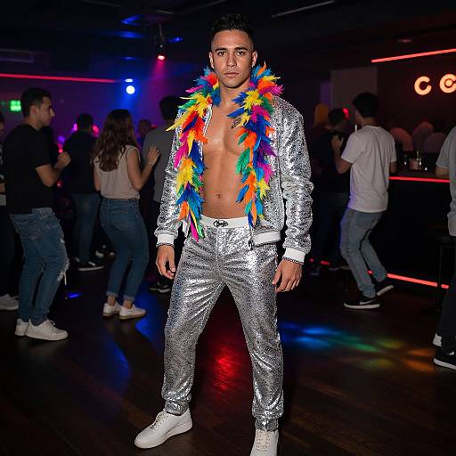 Man in Sparkling Outfit at Nightclub