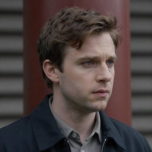 Concerned Young Man with Blue Eyes