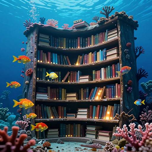 Underwater Coral Library with Living Books