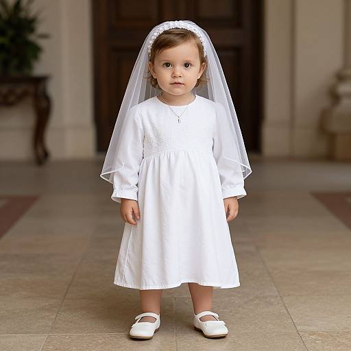 Baby Girl in Christening Dress and Veil
