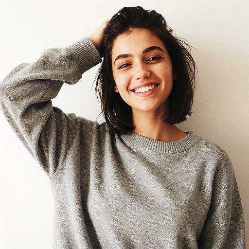 Happy Young Woman in Oversized Sweater