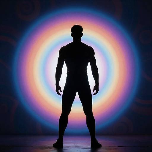 Muscular Figure by Glowing Rainbow Portal