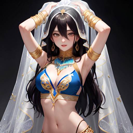 Confident Anime Woman in Blue Hooded Outfit
