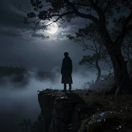 Mysterious Figure on Misty Cliff