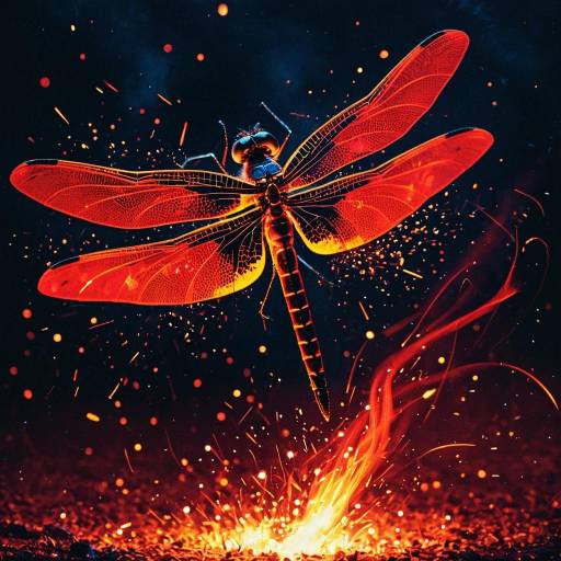 Fiery Dragonfly with Glowing Wings