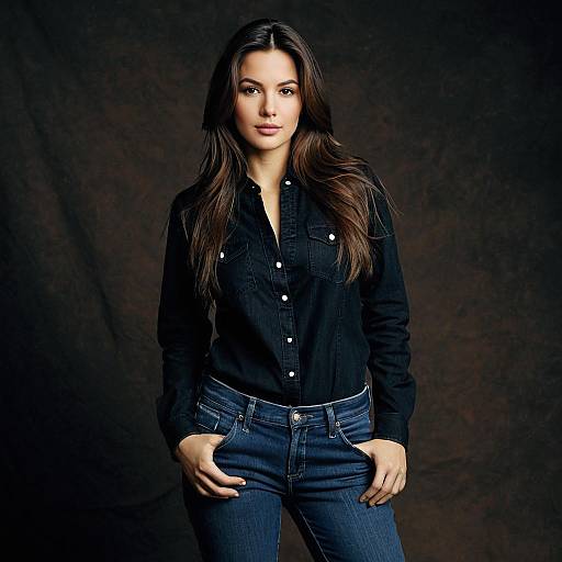 Woman in Black Denim Shirt and Jeans