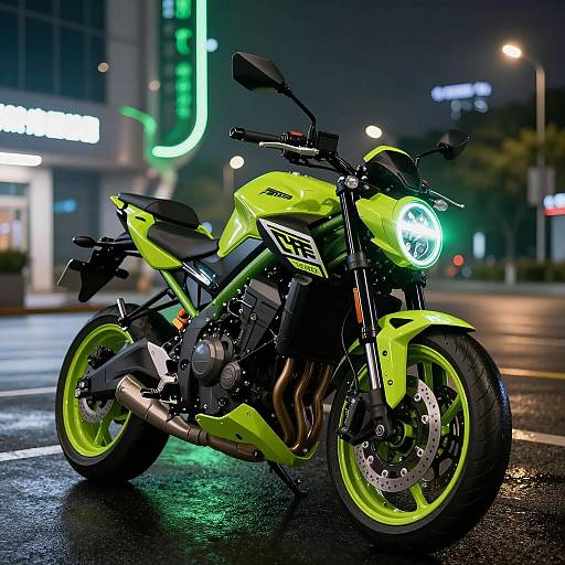Neon Green Modern Motorcycle at Night