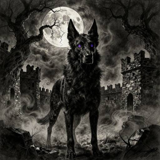 Gothic Hound Under Cracked Moon