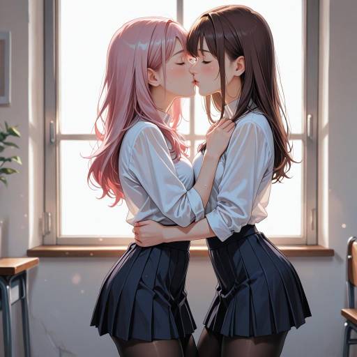 Playful Encounter with Pink and Brown Hair