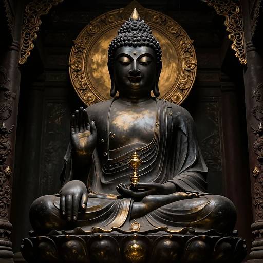 Dark Gothic Buddha Statue in Temple