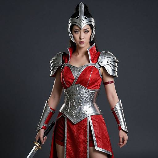 Asian Female Warrior in Red Armor
