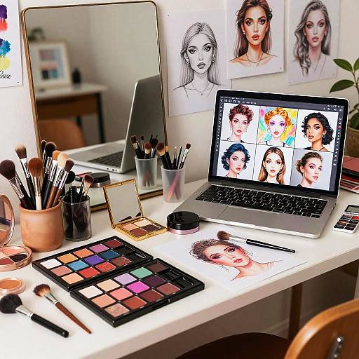 Vibrant Makeup Artist Workspace Scene