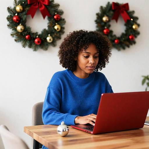 Focused Woman in Festive Home Office