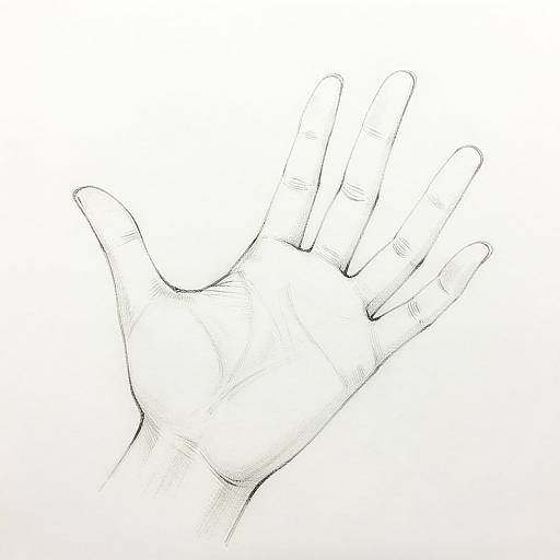Black and white line drawing of a hand with fingers spread, positioned against a white background. Minimalistic, sketch-style illustration.