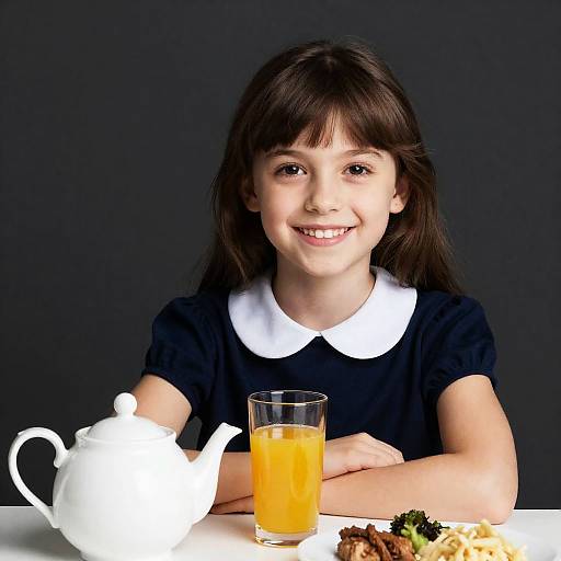 Young Girl Enjoying Tea and Snacks