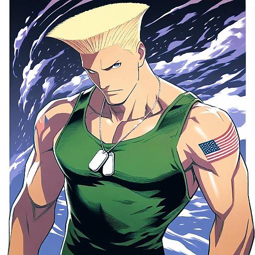Illustration of Guile, street fighter in the style of Yoshitomi akihito