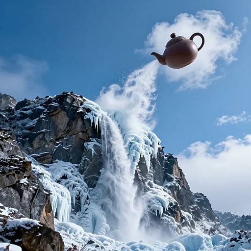 Surreal Mountain with Upward Waterfall