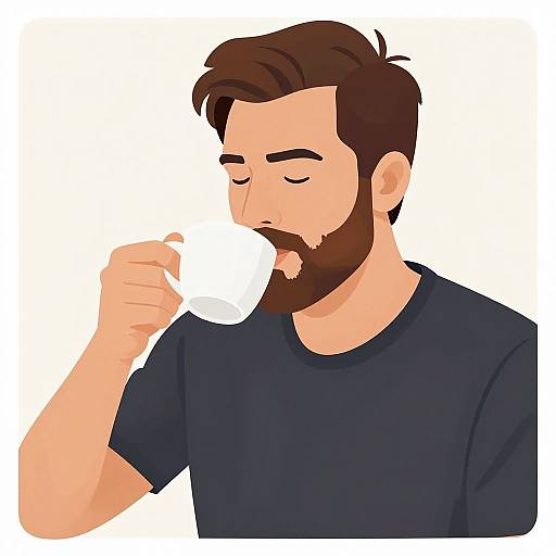 Bearded Man Drinking Coffee Illustration