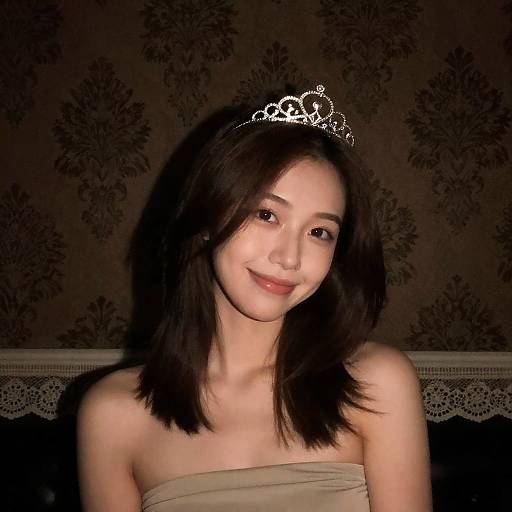 Elegant Young Woman Against Floral Wallpaper