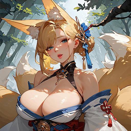 Anime Fox Spirit in Foggy Forest