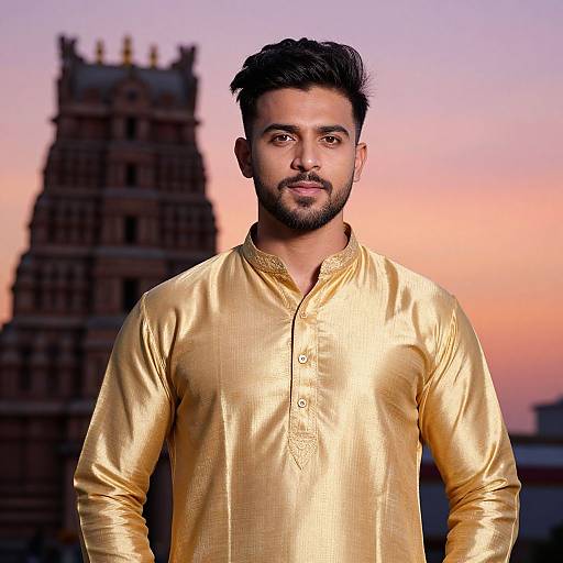 South Asian Man at Sunset Temple