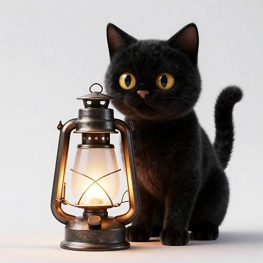 Film Noir Black Cat with Lantern
