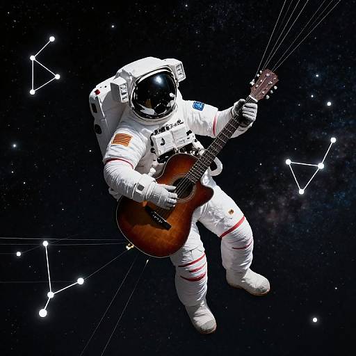 Astronaut Tethered by Musical Guitar Strings