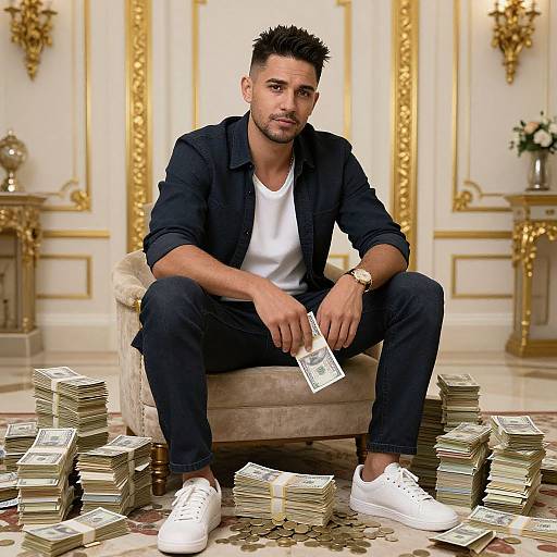 Wealthy Man Surrounded by Money