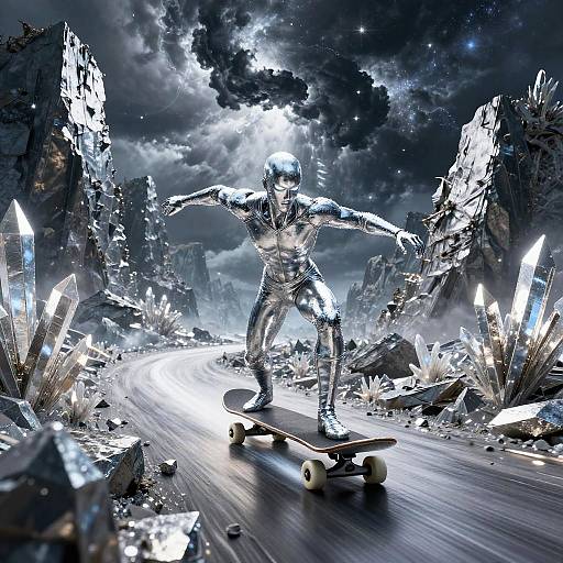 Silver Surfer Skateboard in Cosmic Storm
