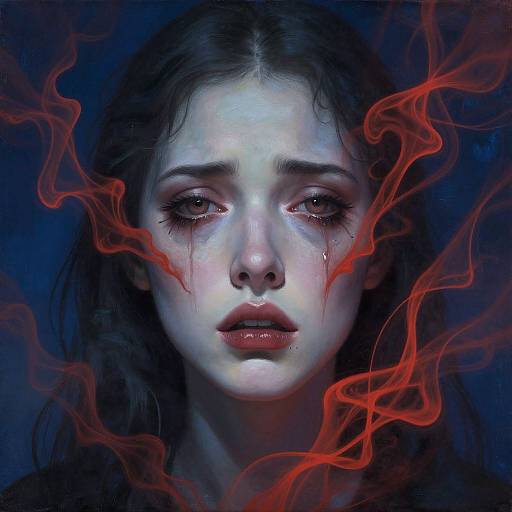 Surreal Red Smoke Woman Portrait