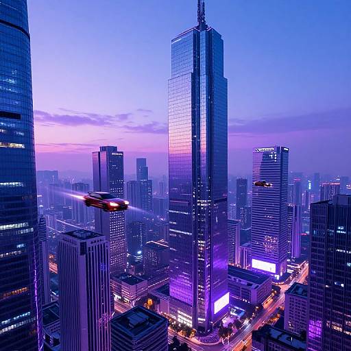 Futuristic Cyberpunk Cityscape at Dusk