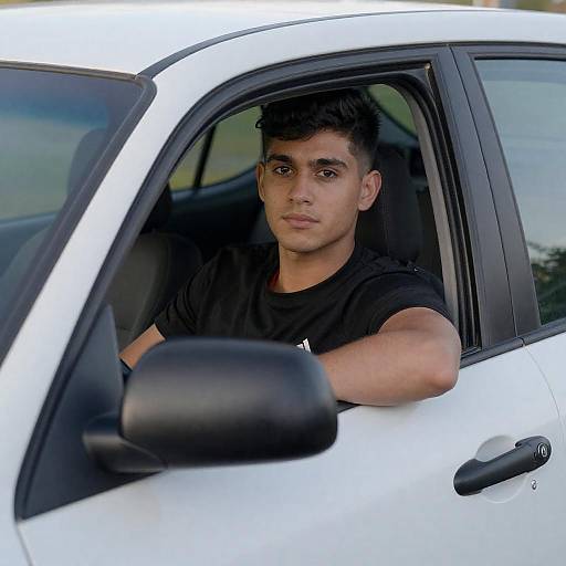 Young Man in White Car, Adidas Shirt