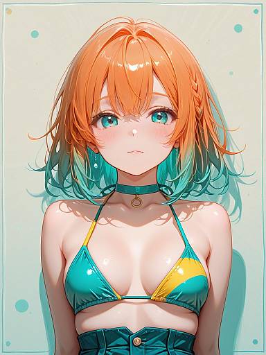 Anime Girl in Color Block Bikini