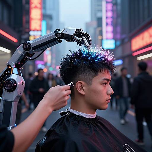 Futuristic AI Hairstyle in Cyberpunk City